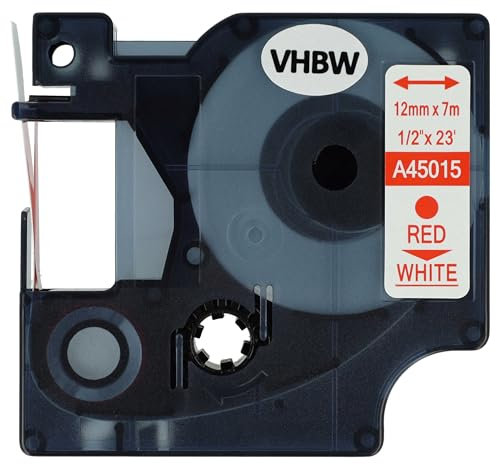vhbw Schriftband-Kassette Ersatz für Dymo 45015, D1 für Etiketten-Drucker 7m x 12mm Rot auf Weiß