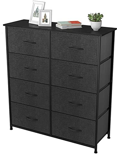 Tendencio INILO - Meuble Rangement Commode 8 tiroirs Boite Tissu 80 cm Noir
