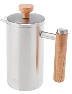 KARACA Doppelwandigen Eiche Französische Presse 350 Ml Aus Rostfreiem Stahl, Doppelwandig, Hält Lange Warm, Edelstahl, Filter Aus Rostfreiem Stahl, Deckel Aus Rostfreiem Stahl, Haltbar, Langlebig