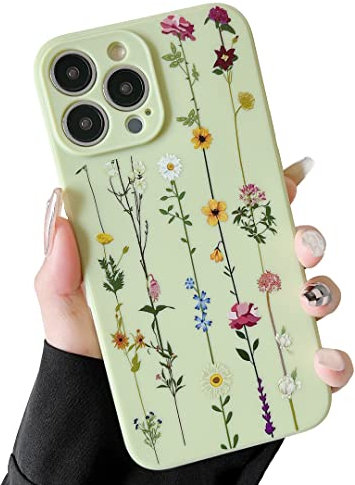 ZTOFERA Floral Case Compatible with iPhone 13 Pro (6.1) for Girls Women, Flexible Soft Silicone Protective Phone Case with Cute Climbing Flowers Pattern Shockproof Bumper Cover, Green