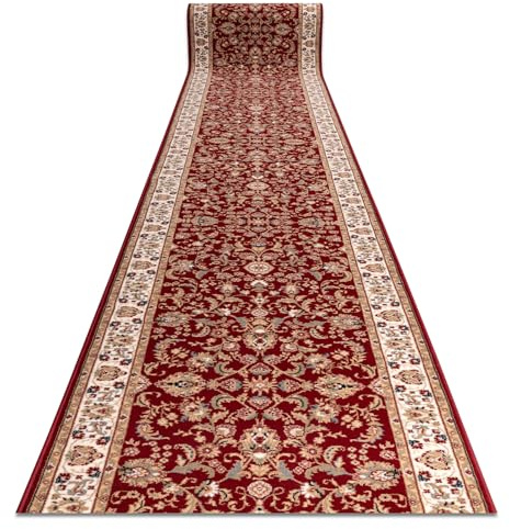 rugsx NAIN Läufer - Hochwertiger Wollteppich mit Ornament- & Blumenmuster in Rotwein & Beige - Eleganter Orient-Teppich für Flur & Wohnzimmer 100x400 cm