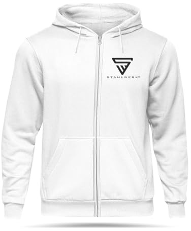 STAHLWERK Hoodie/Kapuzenpullover/Kapuzenpulli/Sweatjacke mit Reißverschluss in Weiß mit Logoprint, Größe L