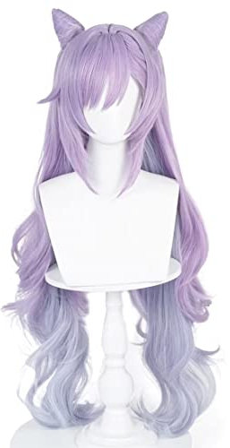 NiceLisa Cosplay Perücke Keqing Lange gewellte Gradient Lila Frauen Perücke Genshin Impact Rollenspiele Perücken für Halloween Weihnachten Karneval