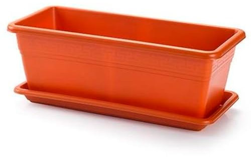 Acan Tradineur - Jardinera plástico con Plato 16 litros - PLFT - Macetero, Maceta para Plantas y Flores Rectangular de plástico con Agujeros de Drenaje (40 cm, Marrón)