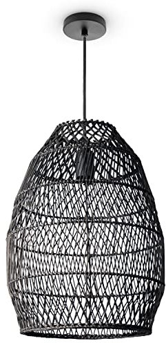 Paco Home Suspension Salon Boho Lampes En Osier Rotin Salle À Manger Lampe Papier E27, Type de lampe:Lampe à suspension - Type 3, Couleur:Noir (Ø30cm)