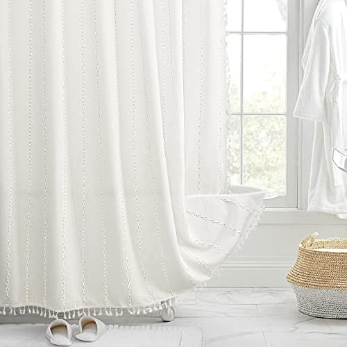 Awellife Set di tende da doccia in stile bohémien, in cotone e lino, di alta qualità, stile rustico, stile shabby chic, decorazione per il bagno, impermeabile e lavabile, 152 x 183 cm