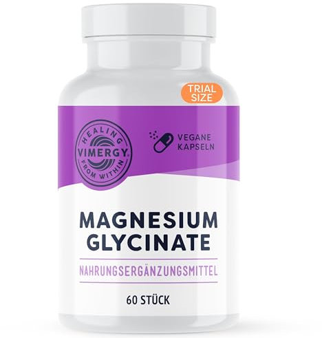 Vimergy Magnesium Glycinat Mineral Nahrungsergänzungsmittel – 60 Kapseln – Unbedenkliche Magnesium Hochdosiert Kapseln – Kurkuma & Ingwer – Glutenfrei, ohne Gentechnik – Für Keto-/Paleo Ernährung