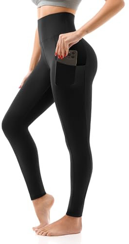 SINOPHANT Leggings Femme avec Poche Taille Haute Pantalon de Sport Femmes Yoga Gym, XXL,1 Noir Poches latérales