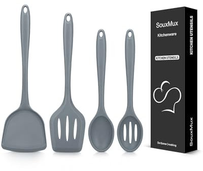 4 Pcs Silicone Kitchen Utensils Set, Wok Spatulas-Slotted Turner-Cooking Spoon-Slotted Spoon, Nonstick BPA Free High Heat Resistant Cooking Utensils for Frying, Mixing, Serving, Draining, Stirring