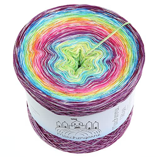 Farbverlaufsgarn Bobbel Wolle mit Glitzer Größe wählbar Strickwolle Häkeln 4Fach (Multicolour Glitzer + Faden Weiß Feuerwerk, 400g/1520m - 4Fach)
