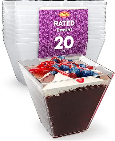 Shefa Mini Dessert Cups, Plastic Rated Dessert Cups Clear Parfait Appetizer Cup Reusable Serving Bowl for Dessert Pudding Mousse Party (Rated-20pcs)