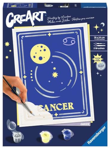 Ravensburger CreArt 23733 - Krebs - Sternzeichen Malen nach Zahlen Erwachsene, DIY Malset mit Pinsel und Acrylfarben, Geschenk für Frauen und Männer, Malen für Erwachsene