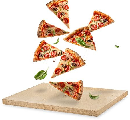 Feuerfest 123 Pizzastein eckig I 40x30x2,5cm I Lebensmittelechter Backstein aus Schamotte I Hochwertiger Pizza-Stein für Grill & Backofen I Ideal für Pizza, Brot & Flammkuchen