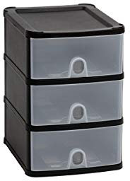 M1SS 1 X Handy 3 Drawer Tower Black/Clear - 3 Drawer Plastic Storage Tower Unit, Black & Clear Plastic Storage chest of Drawers Space Saving Desktop Home Bathroom School Stationary Files - Made in UK