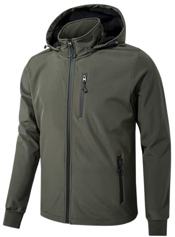 TONY BACKER Veste Veste Softshell imperméable coupe-vent à capuche pour homme, veste chaude, veste décontractée, pour homme, randonnée, VERDE-60, L