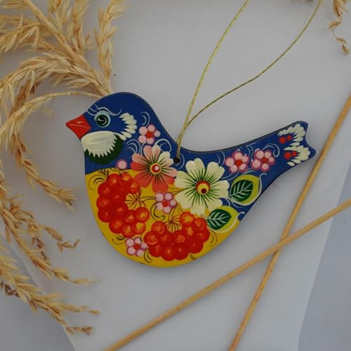 Vogel Christbaumschmuck oder Osterdekoration zum Aufhängen 11 x 8,3 x 0,5 aus Holz Bunt Handbemalt nach Ukrainischer Tradition