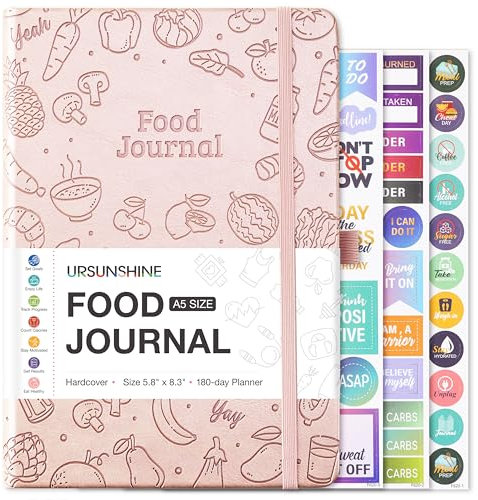 Food Journal - Journal for Women Weight Loss, 5.8 x 8.3, 6 Months Meal Planner to Count Calories Health Journals for Women/Men, Keep Healthy Diet & Achieve Fitness Goals - Rose Gold