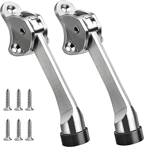 Self-Adhesive Door Stopper,Bumper Buffer,2 Pcs Kick Down Door Stop, Zinc Alloy Rubber Door Stay Stopper with Screw for Garage Gate Office Home - 5.11 inch/ 13cm