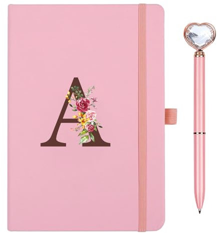 Personalisiertes A5 Notizbuch mit Initialen, PU Leder Journal mit Stift, Tagebuch für Erwachsene Schule Freundin Schwestern Mädchen Frauen Kollegen Geburtstag Abschluss Geschenk Muttertagsgeschenk(A)