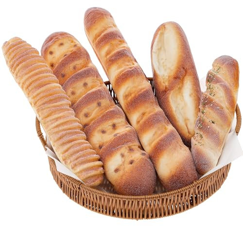 Gresorth Lot de 5 grands pains artificiels réalistes pour la décoration de la maison, de la cuisine, des fêtes, fausses baguettes longues chenilles