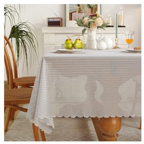 Daesar Manteles Baratos Cuadrados,Mantel Chenilla Rayas Onduladas Hueca Manteles de Mesa Plata Gris,140x140CM(55x55Inch)