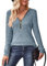 Gemulate Autumn Womens Clothes Slim Fit Sweater,Long Sleeve Zip up Tops Casual Loose V Neck Jumpers Plain Tshirts Sweatshirts Light Blue-G M