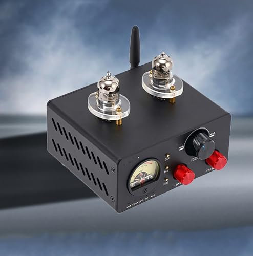 Hifi Valve Amplifier, Stereo Audio Receiver, Tube Digital Two-channel Multi-function, USB TF Card Music Player, Treble and Bass Adjustment, with VU Meter, for Home Theater