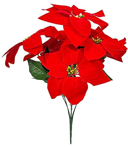 Christmas Artificial Flowers Silk Red Artificial Bushes Red Christmas Flowers 7 Heads Velvet Floral Bouquet With For Party Home Holiday Decoration Artificial Flowersfor Planters Flower (Red, One Size)