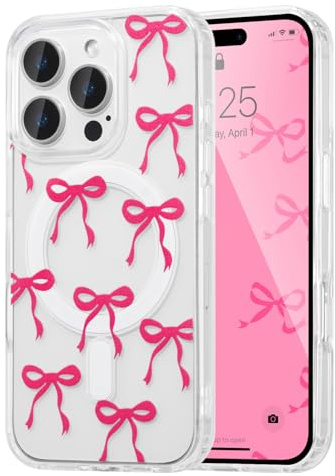 UEEBAI Coque Magnétique pour iPhone 12/iPhone 12 Pro Compatible avec Recharge sans Fil, Transparent Étui Housse de Téléphone en Motif de Papillon Antichoc Bumper Cover pour Filles Femme, Rose Rouge