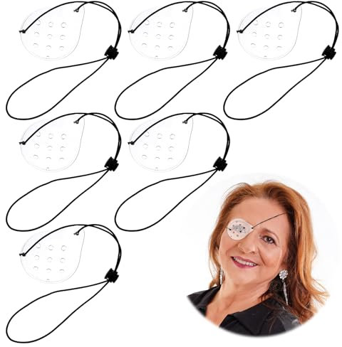 Tucnoeu 6 Stück Augenklappe Medizinisch Transparent Augenklappe, Augenschutz nach OP, Verstellbare und Bequeme Augenmaske, Atmungsaktiv Augenklappe Medizinisch Erwachsene