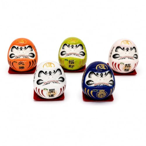LOGOFUN Kleine Daruma-Figuren, Keramik, keine Augen, Glücksdekoration, 5 Stück