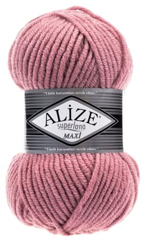Strickgarn Strickwolle Superlana Maxi 100g 25% Wolle Wintergarn Winterwolle, 50 Farben, Farbe:204 mauve