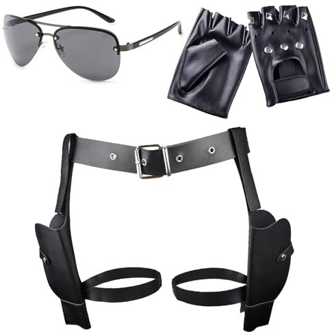 Beinholster Pistolenholster Gürtel Waffenholster Bein Holster Pistole Frauen Kostüm Schwarze Sonnenbrille Punk Fingerlose Handschuhe Pistolenhalfter Karneval Waffengürtel Kostüm
