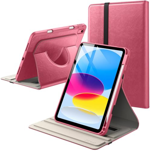 JETech Funda Giratoria para iPad (A16) 11.ª/10.ª Generación (2025/2022) con Soporte para Pencil, Carcasa Folio Cuero PU Rotación 360 Grados (Rosado)