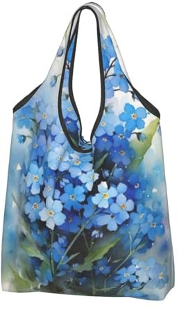 Schultertaschen Handtaschen Falten umweltfreundliche Einkaufstaschen,Aquarell Vergissmeinnicht Blumen