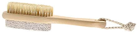 Fußbürste Hornhautentferner für Füße mit Naturborsten, und Bimsstein | Holzgriff, 17,3x4,5x4cm, für Zuhause und Spa, Glättet Haut, Peelt und Massiert