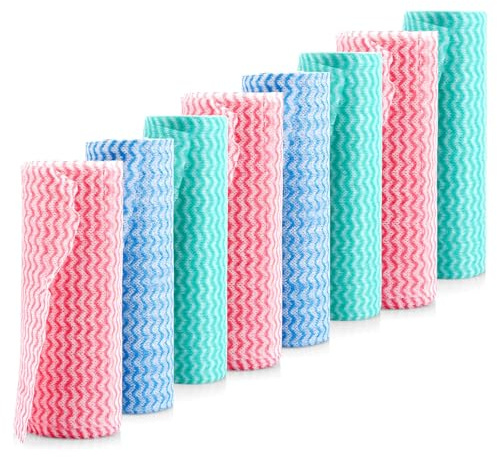 LOLYSIC 8 Rollen Spültücher Reinigungstücher, küchentücher Rolle, einweg Abwaschlappen, Biologisch Abbaubare Hygienische Geschirrspültücher, Vliesstoff-Küchentücher Spültücher, Insgesamt 360 Stück