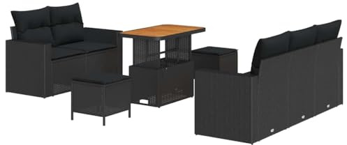 vidaXL 8-teiliges Garten-Lounge-Set mit Kissen in Schwarz aus Poly-Rattan – Modulares Sofa für den Außenbereich, ideal für Terrasse und Patio, Moderne Ausstattung