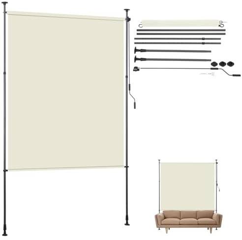 Eikuavons Toldo vertical, altura ajustable, 120 x 270 cm, toldo para balcón sin agujeros, 2,28-3,16 m, protección visual resistente a los rayos UV, resistente al agua para jardín y balcón