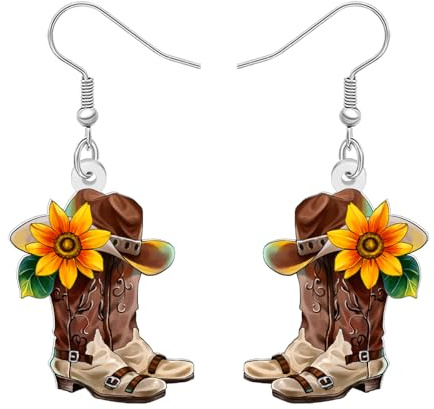 DUOWEI Acryl Lustige Western Cowgirl Stiefel Hut Ohrringe Hängend Niedlich Cowboy Country Einzigartiges Design Schmuck Outfit Geschenke für Damen Mädchen Rodeo Land Musik Liebhaber Charms