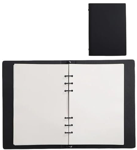 Loose Leaf Handbook Office PU Writing Leather Card Notepad Black Minimalist Paper Leaf Inner Page Business Hand Notebook Account Loose(White Blank page)