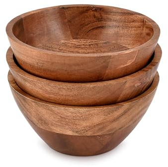 Indus Lifespace Schale aus Akazienholz, dekorative Holzschale für Dips, 15,2 x 15,2 x 7 cm, 3 Stück