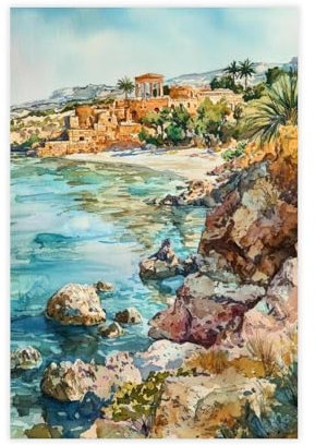QOGDAF Paphos Aquarell-Leinwand-Poster, Schlafzimmer, Dekoration, Landschaft, Büro, Raumdekoration, Geschenk, 30 x 45 cm