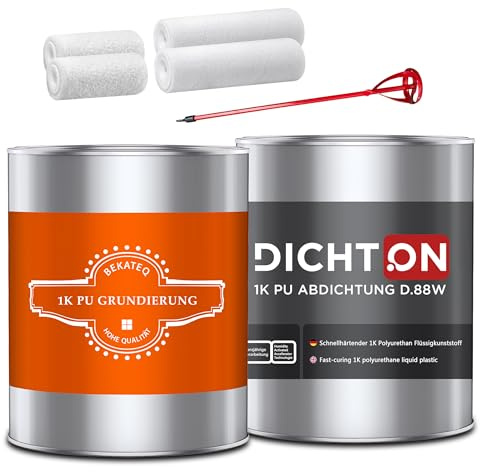 Balkonsanierung Balkonbeschichtung 10qm in Grau - Balkonabdichtung an einem Tag - Set mit Grundierung & Werkzeug für Balkon, Dach, Terrasse abdichten beschichten wasserdicht UV-fest - BK-305PU