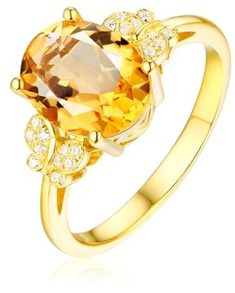 BCughia Verlobungsring Damen Gelbgold 750, 18 Karat Hochzeit Ringe Echtgold Schmetterling Ring mit Gelb Citrin und Diamant 2.23 ct Trauringe Größe 58