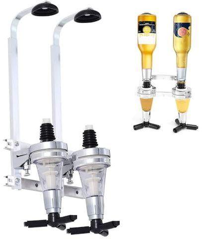 WEIWUXIAN Doppelkopf Dispenser Flaschenhalter für 2 Flaschen, Bar Wandmontage Spender Spirituosen, Doppelkopf Aluminium Flaschenhalter Dosierer, Geeignet für Familien, Bar, Barkeeper Liebhaber