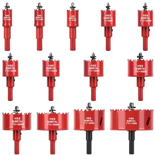 Idong 13PCS Bi-Metal Hole Saw Sets with Arbor and Pilot Bit, 18mm-75mm Hole Cutter Set, Drill Bit for Cutting Wood, Plywood, Plastic, Drywall, Thin Metal Sheet, Ideal for DIY Projects & Workshop Tasks