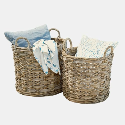 Loberon Korb 2er Set Calvado - Ineinander Stapelbar - Natürlicher Look - Stabiles Geflecht - Aufbewahrung - Ordnungshelfer - Rattan, braun