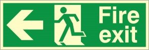 Glow In The Dark Fire Exit Left Sign 300mm x 100mm - Rigid Plastic