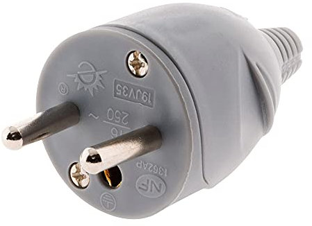 Zenitech - Conector Macho 16A 2P+T - Conector Eléctrico Fácil de Conectar - Compacto y Ligero - Ideal para Dispositivos Eléctricos - Normas NF y CE - Gris